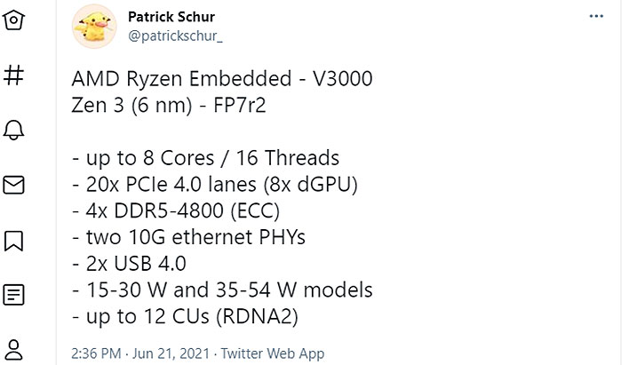 AMD Ryzen Embedded V3000 Series Rumored With Zen 3 CPU Paired With