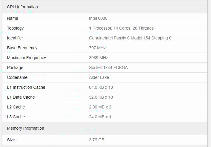 Intel Alder Lake at Geekbench