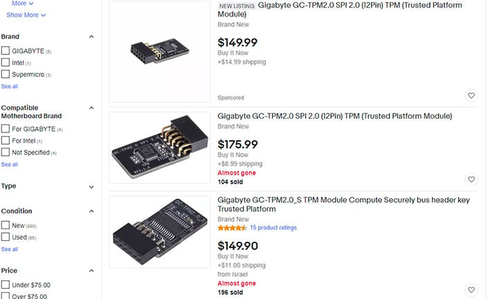 TPM 2.0 Listings on eBay