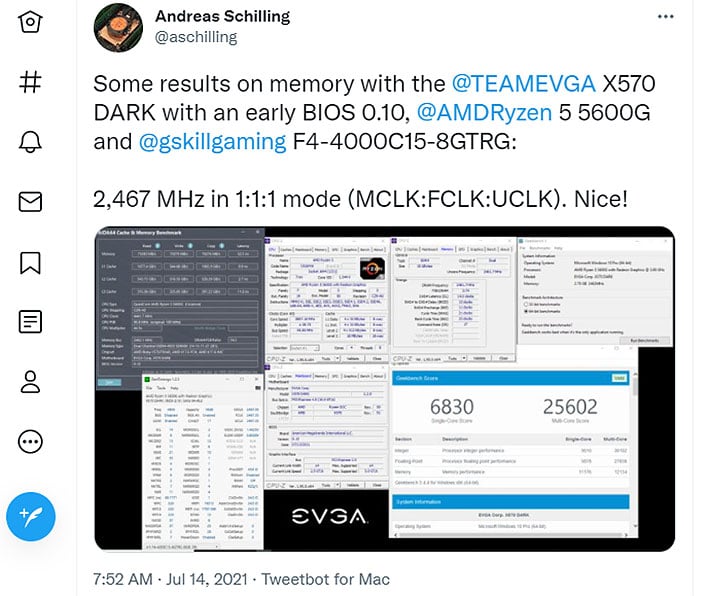EVGA X570 Dark Benchmarks Tweet