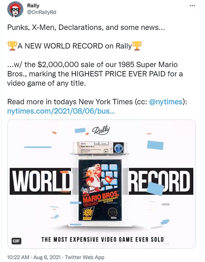 A Super Mario Bros. game sells for $2 million, another record for gaming  collectibles. - The New York Times