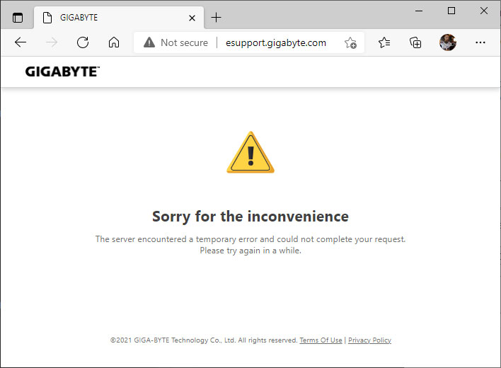 Gigabyte Support Page