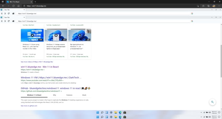 edgeception windows 11 running in browser