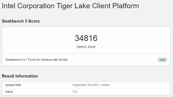 Geekbench with Intel Xe Graphics