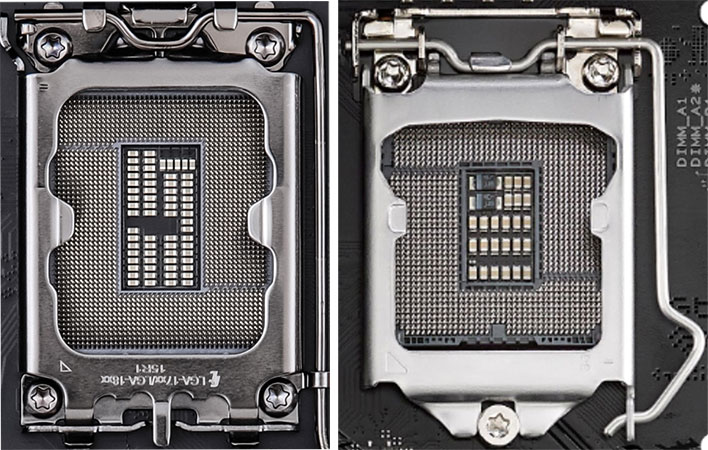 Así luce el socket LGA1700 de los Intel Alder Lake frente al LGA1200