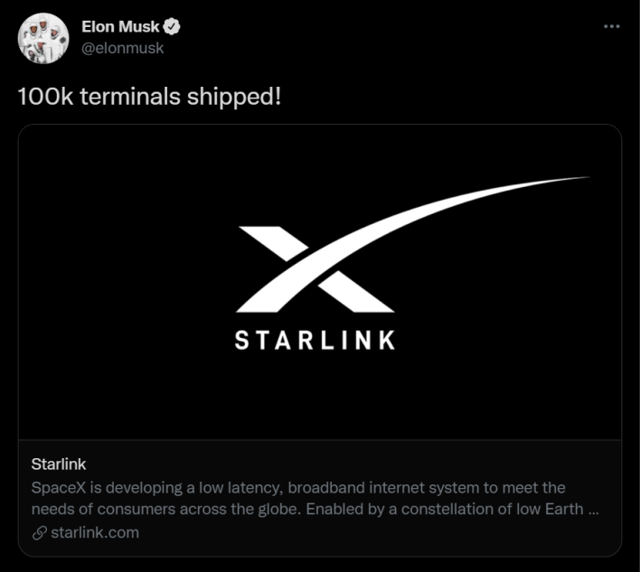 100k Spacex Starlink выходит из бета-тестирования в октябре