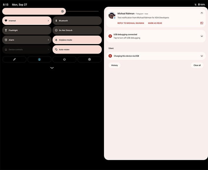 Android 12.1 Dual Pane Notifications
