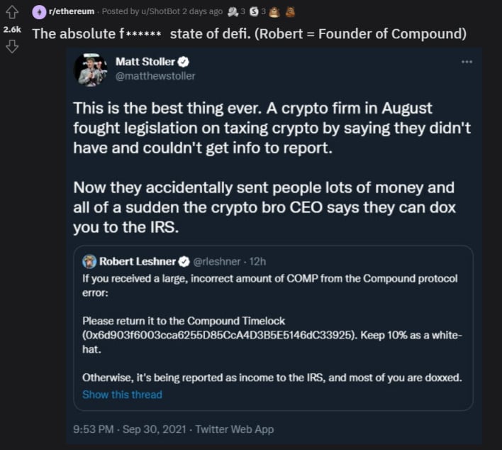 callout compound finance gives away millions in crypto accidentally