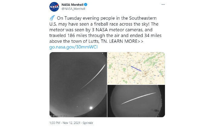 Да, НАСА только что отследило огненный шар метеора Earthgrazer в небе