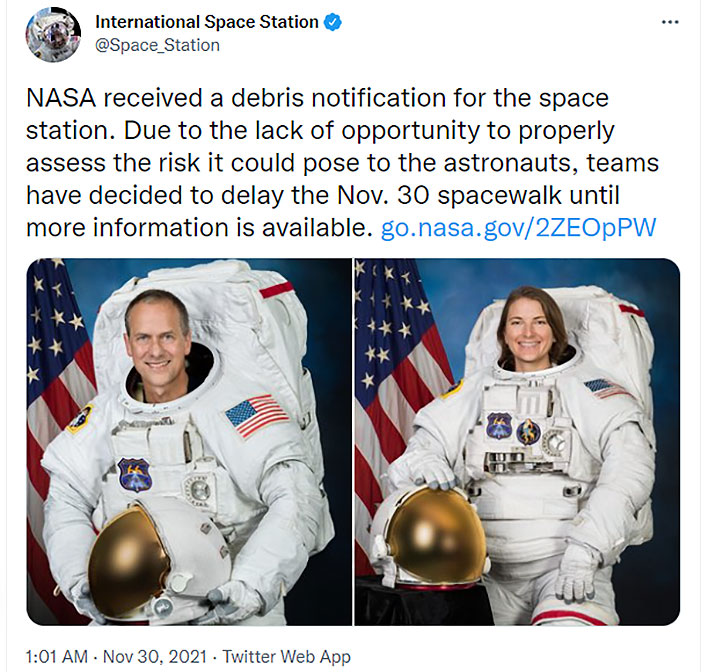 Твиттер НАСА о выходе в открытый космос