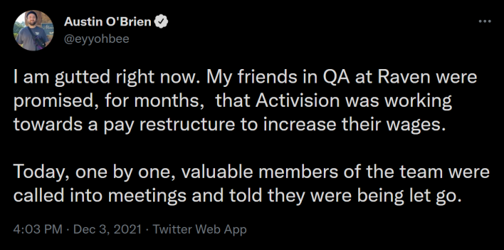 austin twitter activision blizzard lays off qa testers after promising raises