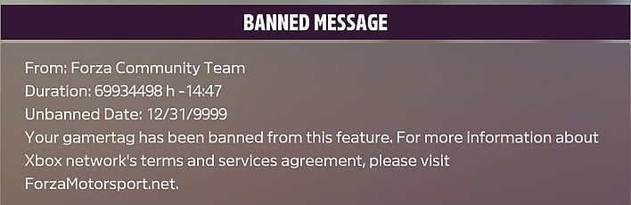 forza horizon 5 banned message