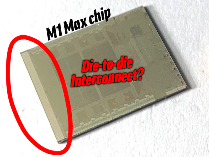 Illustration of possible die-to-die interconnect on M1 Max