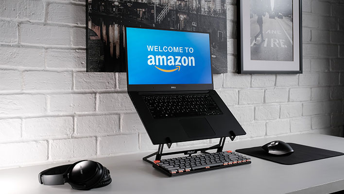 Laptop Displaying 'Welcome to Amazon' Message