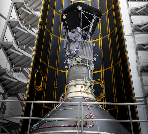 The Parker Solar Probe stands in its clean room prior to launch