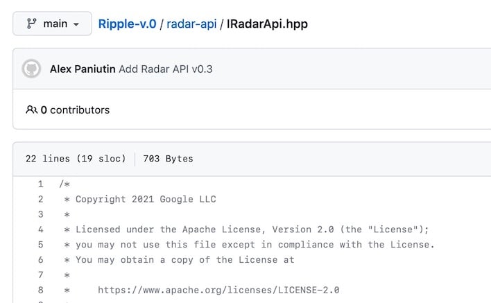 Copyright text in a Ripple source code file