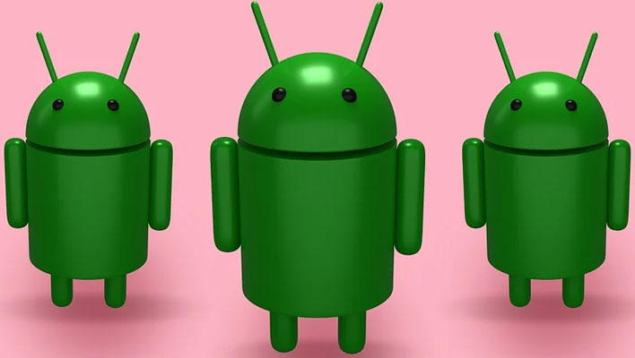 Android Dolls on a pink background
