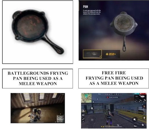 The frying pan as a weapon appears in both games