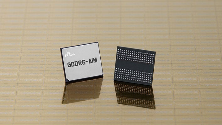 SK Hynix GDDR6-AiM chips on a wafer background
