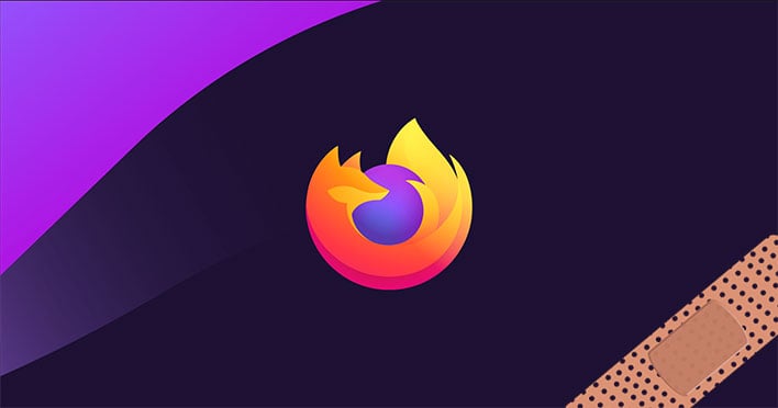 Firefox logo on purple background with a bandaid