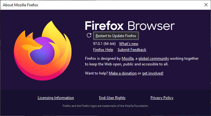 Firefox Browser Update Window