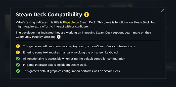 Скриншот совместимости Steam Deck