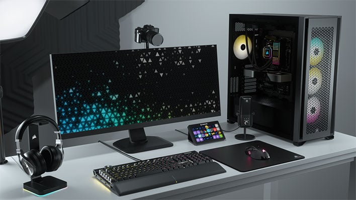Corsair desktop PC and monitor on a desk