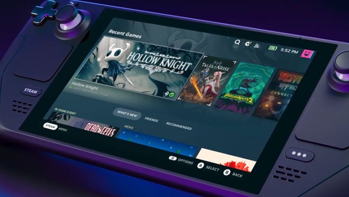 Valve Steam Deck on a purple background
