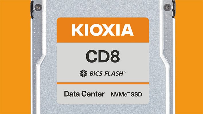Kioxia CD8 SSD on an orange background