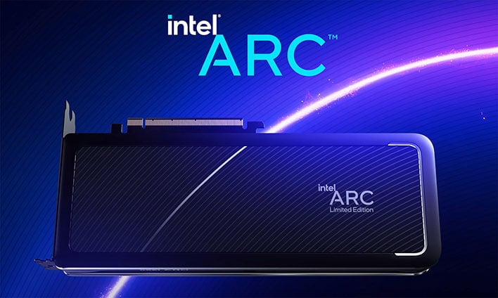 Intel Arc Alcemist graphics card on a blue background