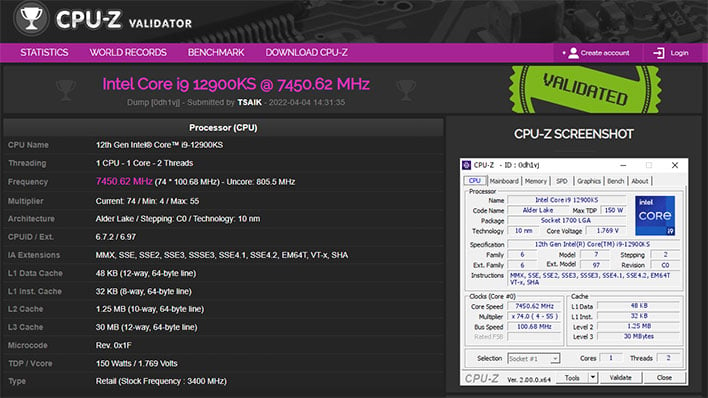 Разгон Intel Core i9-12900KS на CPU-Z