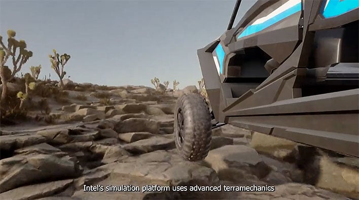 Off-road vehicle going over rocks