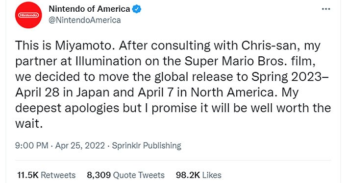 Miyamoto Announces Super Mario Bros. Movie Is Pushed Back To 2023