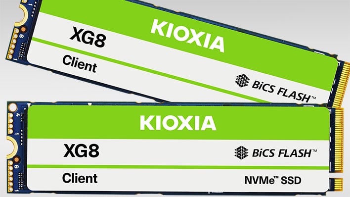 Kioxia XG8 SSDs on a gradient gray background