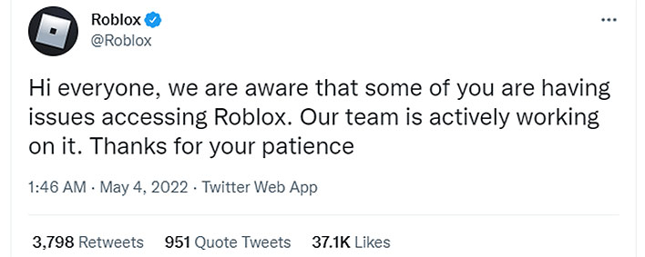 Roblox tweet