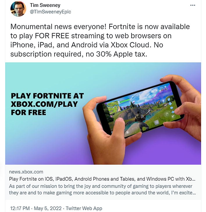 Fortnite' returns to iOS, Android devices via Microsoft's Xbox