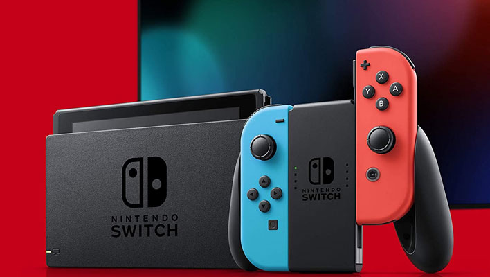 Nintendo Switch on a red background