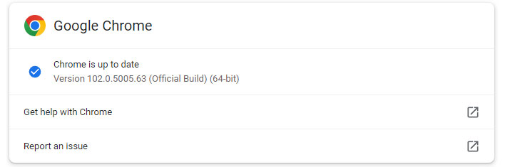 Chrome's About box showing the version number
