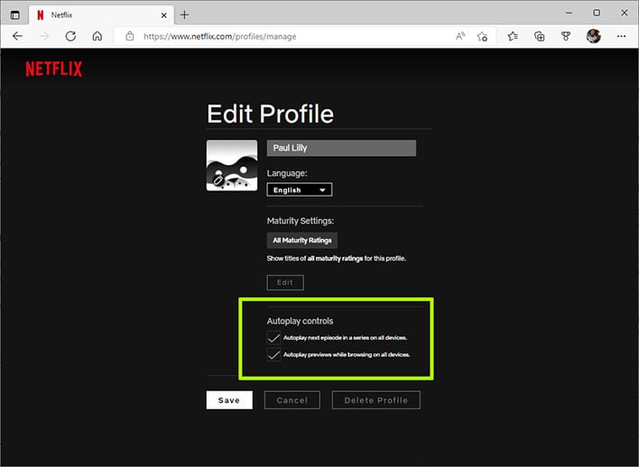 Netflix profile settings