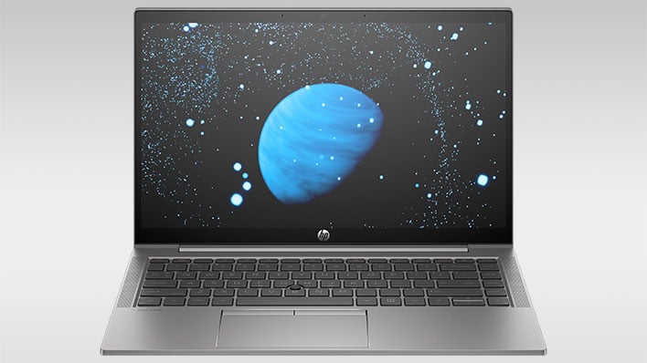 HP Dev One laptop on a gray gradient background