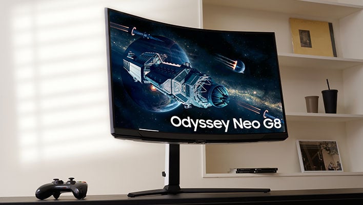 Samsung Odyssey Neo G8 on a desk