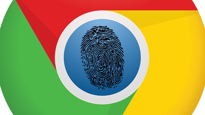 Google Chrome logo with a fingerprint in the middle