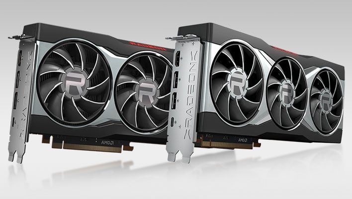 Radeon graphics cards on a gray gradient background