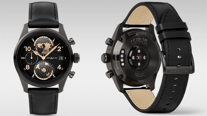 Montblanc Summit 3 smartwatch (front and back) on a gray gradient background