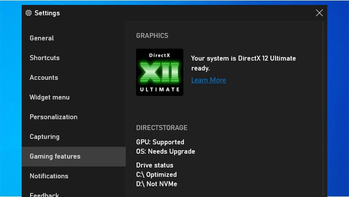 Сведения о DirectStorage игровой панели Xbox