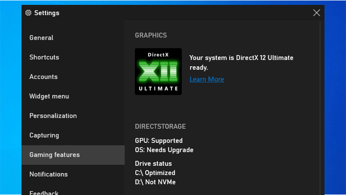 Xbox Game Bar DirectStorage details