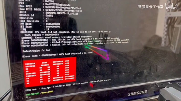 BIOS screen showing failed memory on a GPU