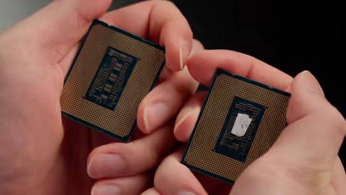 Underside of two Intel CPUs