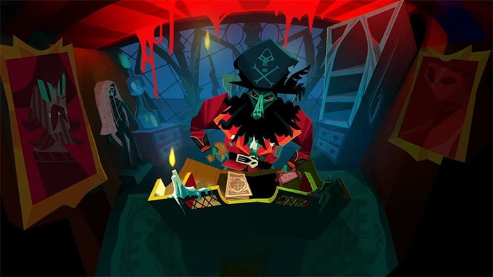 LeChuck behind a desk in a screen from Return to Monkey Island