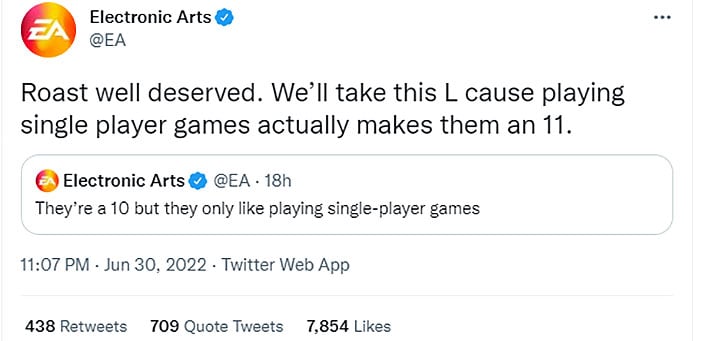Electronic Arts попыталась замочить в одиночных играх и получила критику в Твиттере